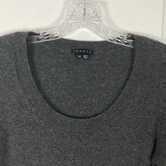 Nwot THEORY Sweater Women L Cashmere Grey Scoop-Neck Long-Sleeve - Picture 5 of 9